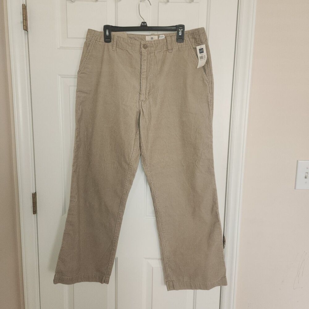 NWT 90s Gap Loose Fit Corduroy Pants Mens 36 x 30 Beige Flat Front Cotton